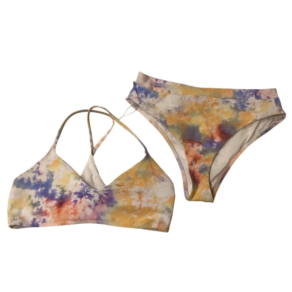 Body Glove Womens Tie Dye Ribbed High Waisted Bikini Set Multi Strap Back XL